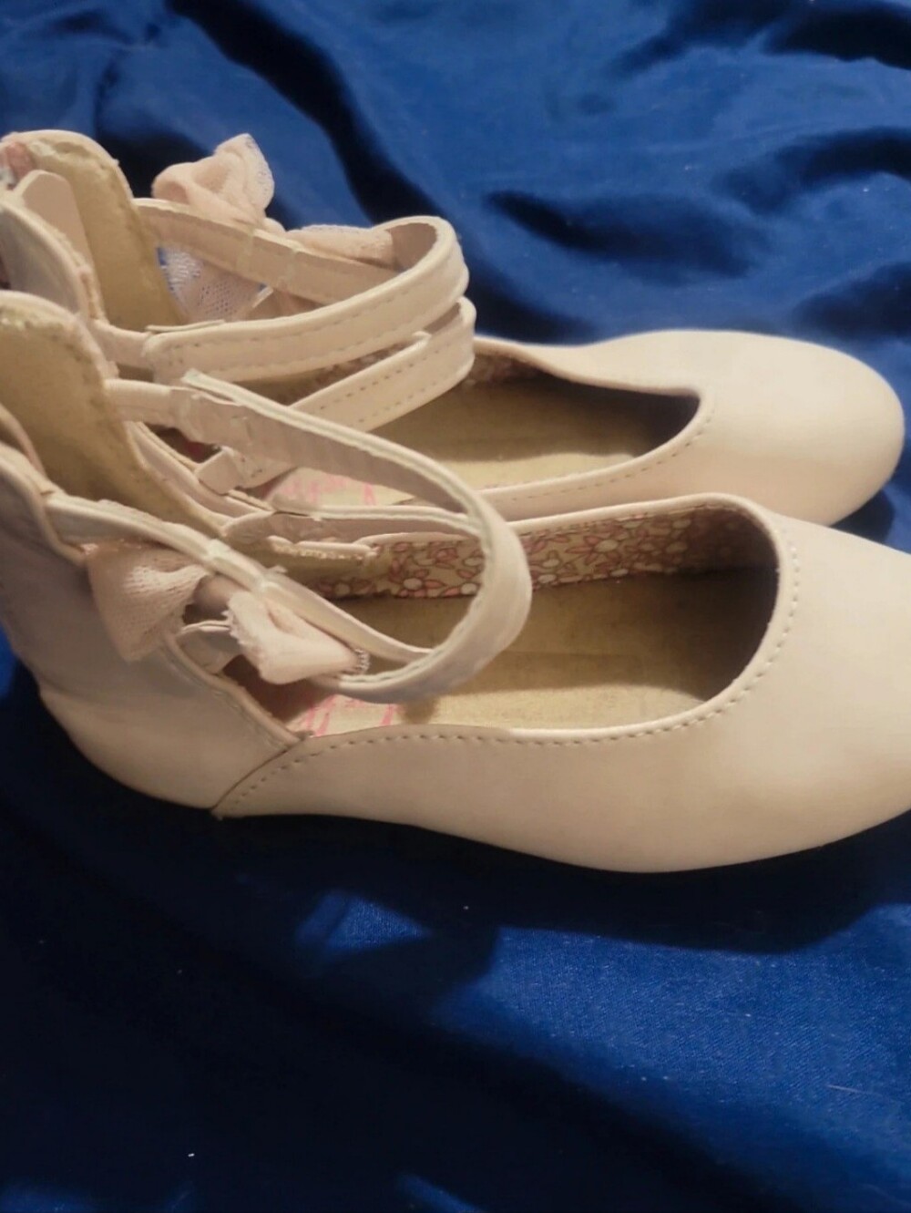 Girl's Cream Ballet Flats with Ankle Strap